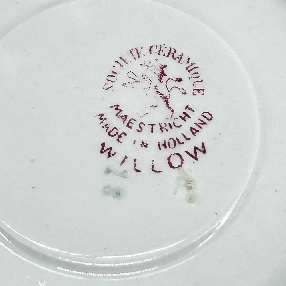 Societe Ceramique Maastricht Pink Red Willow Tea Cup & Saucer Set Holland VTG